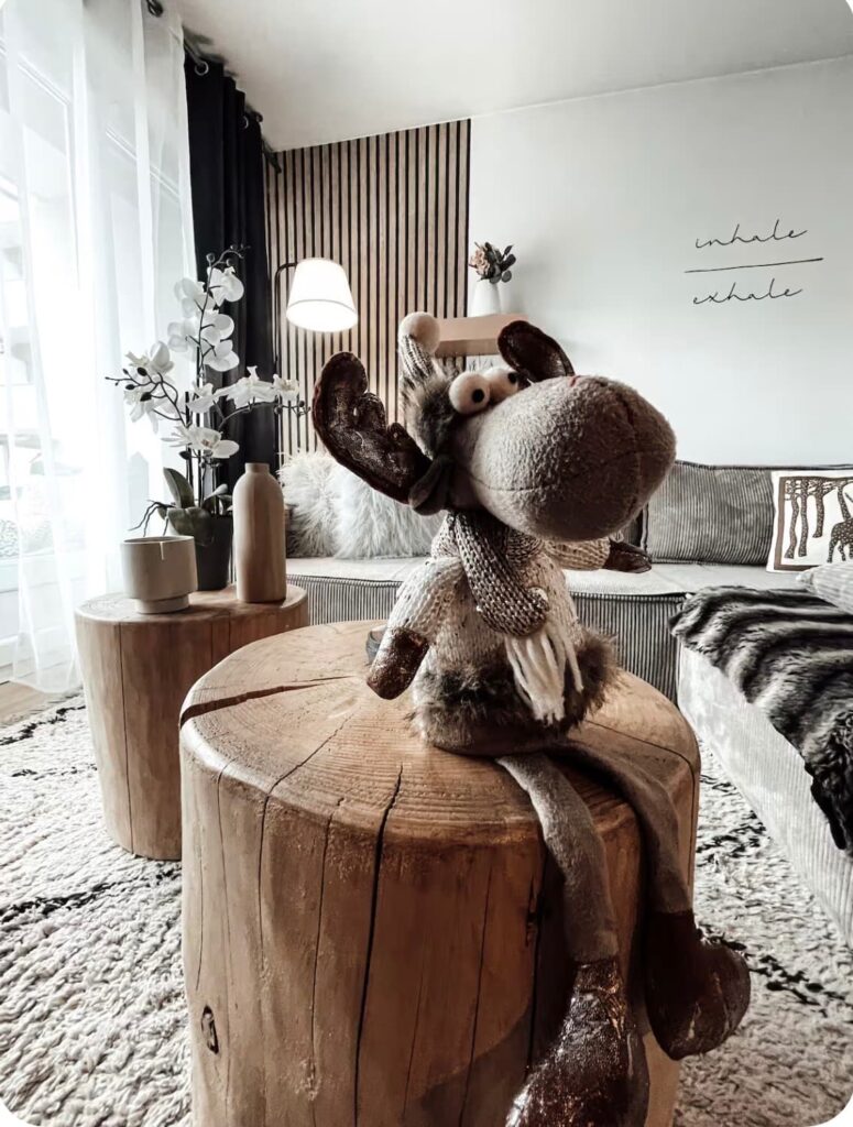 gros plan du salon avec décoration de noel au cocon blanc à metz